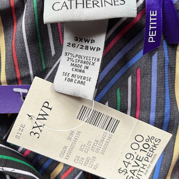 CATHERINES 3X WP 26/28WP NWT Polyester Geometric Striped Blouse - Picture 3 of 4